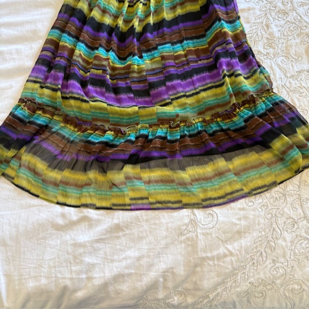 AGB Purple Geometric Print Sleeveless Ruffle Flowy Dress  Knee Length SZ 10 - Picture 13 of 13